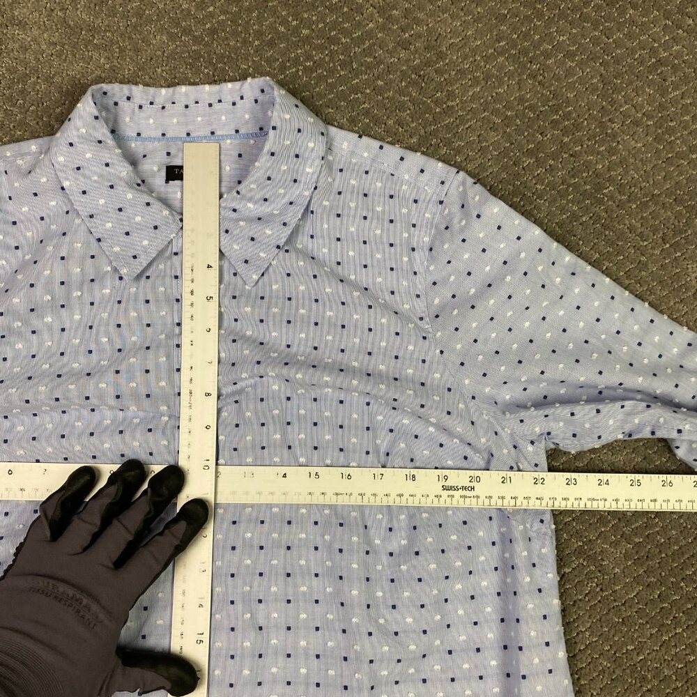Talbots Plus Shirt Women's 1X Blue White Button Front Polka Dot Embroidered - Picture 9 of 14